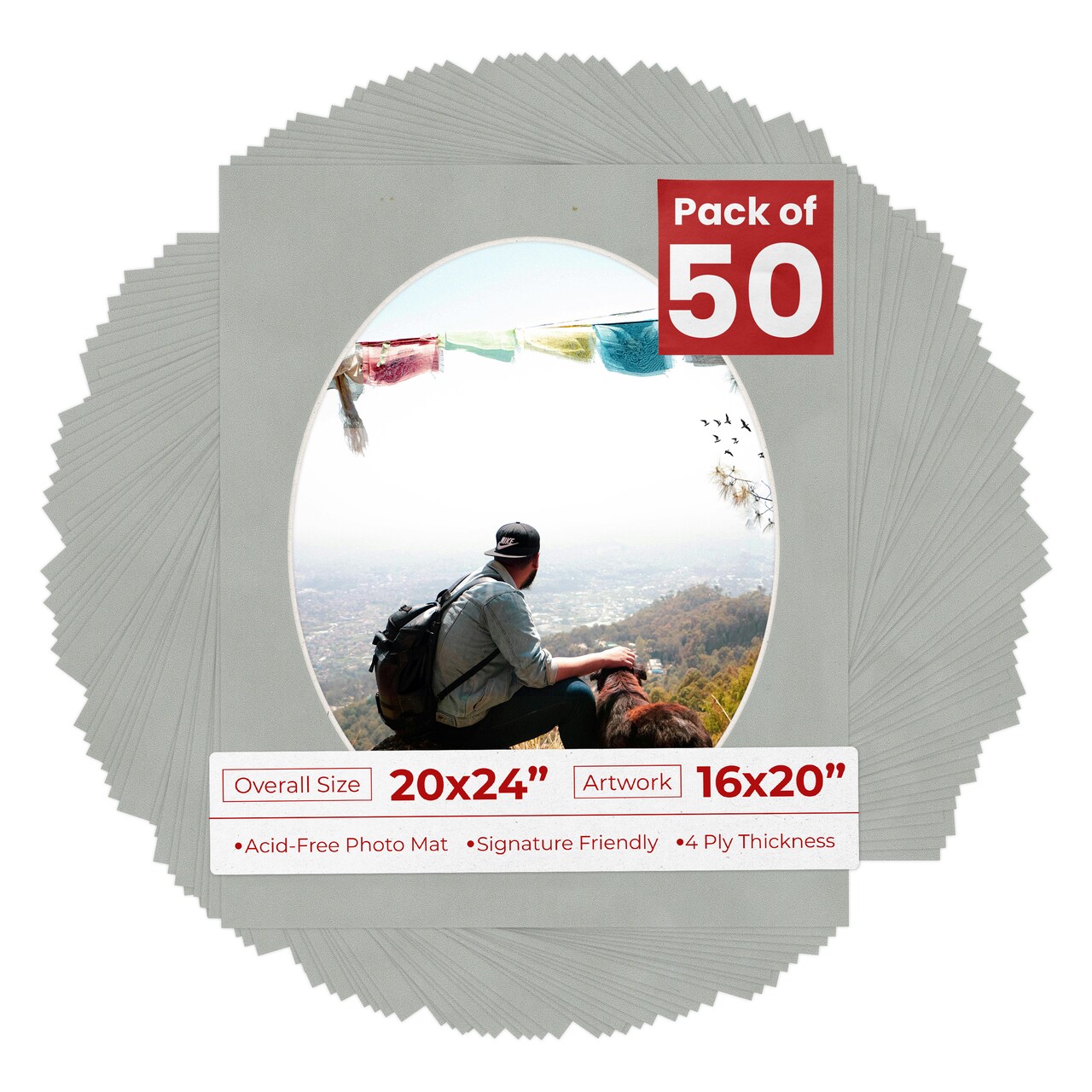 Light Grey Suede Mat Board for 20x24 Frames - Oval Opening for 16x20 Photos